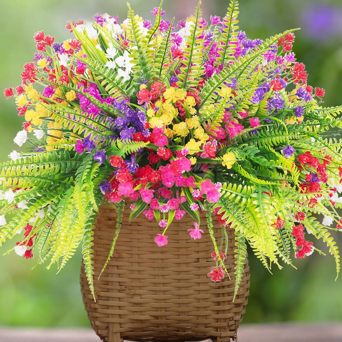 14 Pcs Artificial Flowers Outdoor UV Resistant Fake Flower for Outside Faux Greenery Plant Planter Plastic Flowers - No Maintenance Outdoor Faux Flowers for Porch Garden Home Decor (Mix 4)