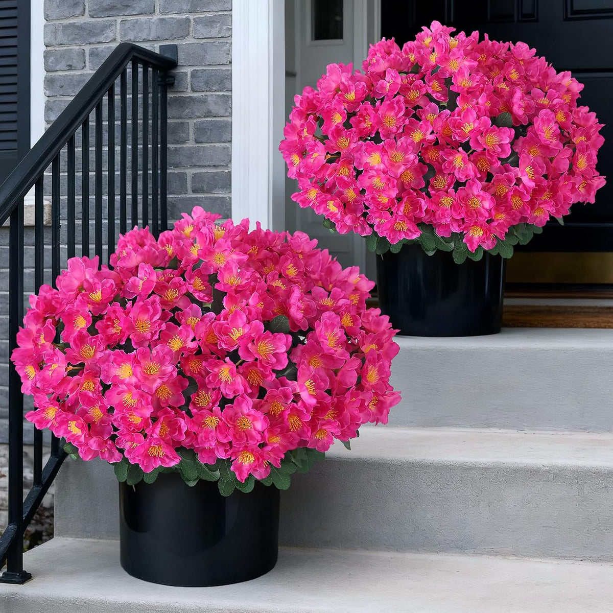 2 Sets of Artificial Camellia Topiary Ball Trees - Fake Flower Potted Plants, UV Resistant Faux Camellia Potted Bushes for Front Door, Farmhouse, Porch, Garden, Outdoor Decoration (White)