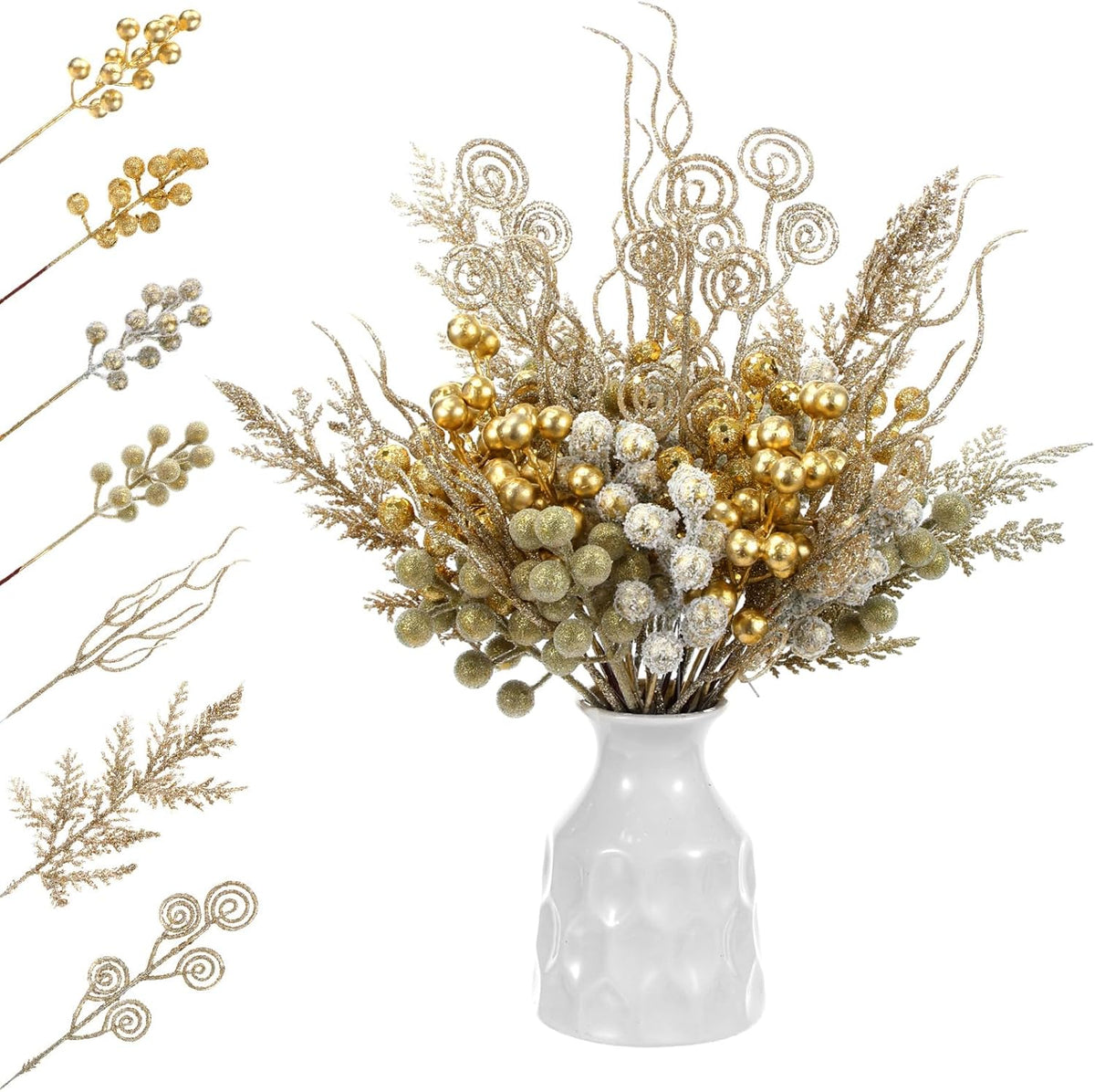 Sophisticated Gold Berry Picks Pine Holiday Decor Accent