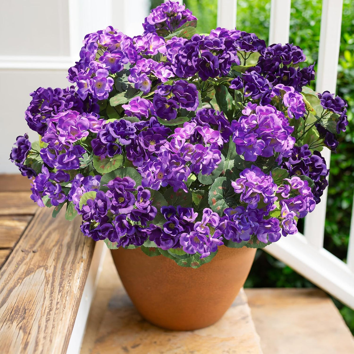 Artificial Geranium Fake Flowers for Outdoors Decoration, 6 Bundles Silk Geraniums Flower UV Resistant Look Real Faux Plants for Outside Planter Front Door Garden Patio Balcony Yard Home, Fuchsia