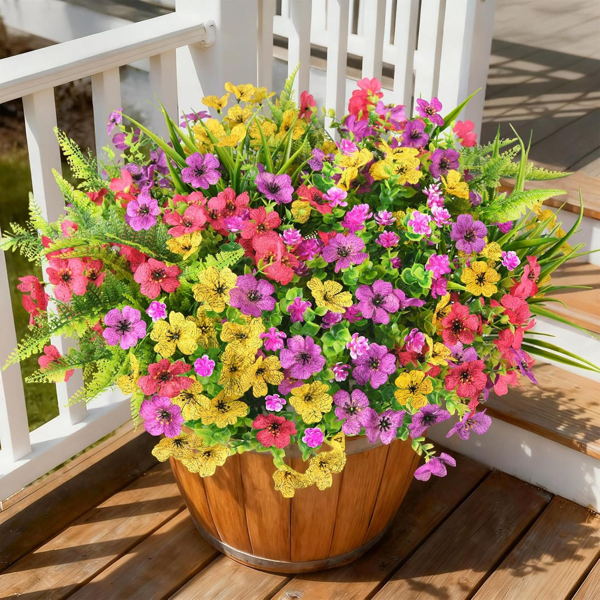 INQCMY Artificial Flowers for Outdoors Faux Plants Outdoor Fake Flowers Spring Decoration, 12 Bundles Faux Silk Colorful Daisy Realistic UV Resistant for Outside Home Planter Window Porch Patio Yard