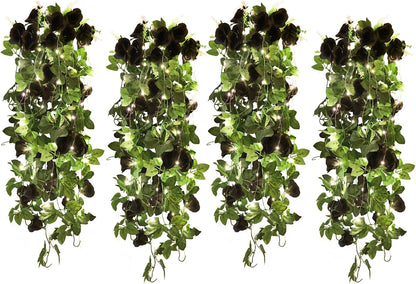 RECUTMS Artificial Hanging Rose Flower Plants Outdoor with 30 LED Fairy String Lights Fake Flowers for House Garden Patio Front Porch Indoor Decor (Purple)