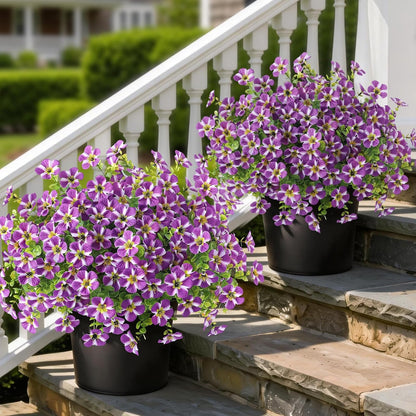 2 Set of Artificial Morning Glory & Eucalyptus Topiary Trees - Faux Silk Flower Potted Plants, UV-Resistant Fake Outdoor Morning Glory Bushes for Front Door, Farmhouse, Garden Decor (Mixed Color)