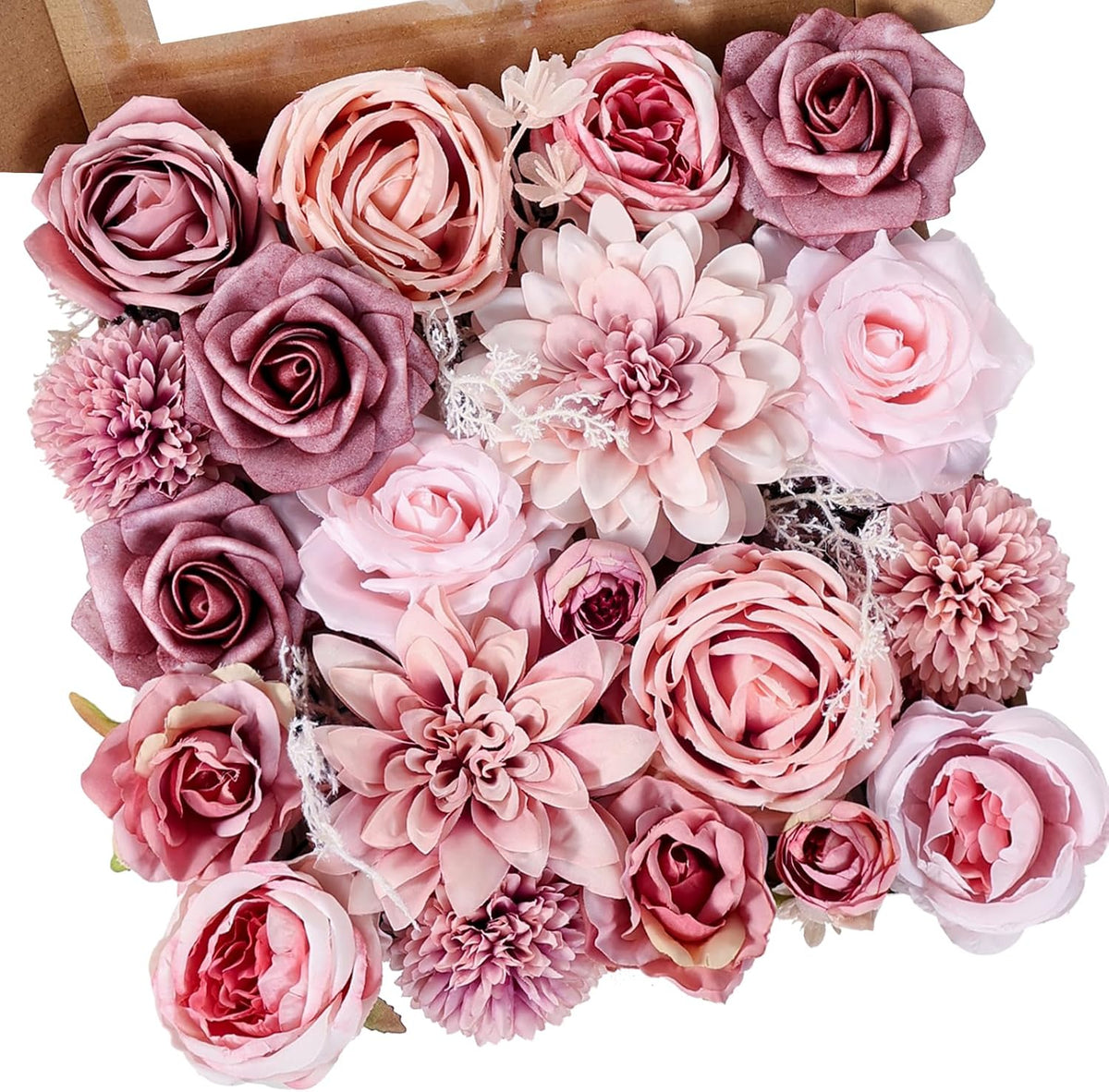 Artificial Flowers Combo Pink Roses with Stems Bouquets Box Set Bridal Wedding Shower Decorations Fake Floral for Party Table Centerpieces Home Decor