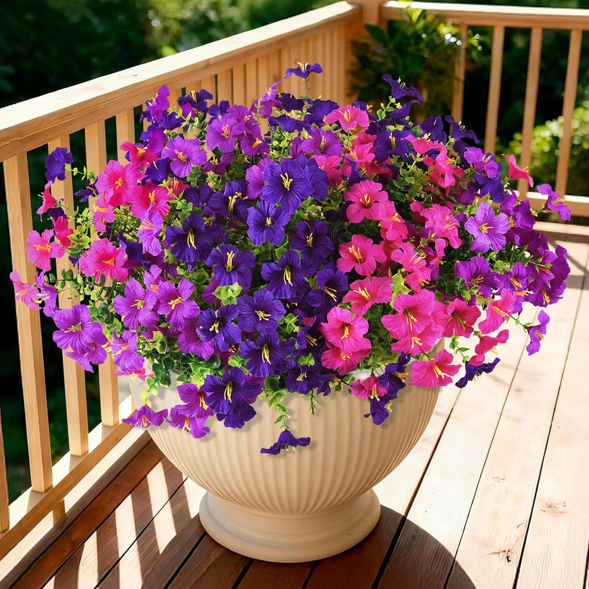 INQCMY Artificial Fake Petunia Flowers for Outdoors Spring Decoration, 12 Bundles Faux Plants Outdoor UV Resistant Realistic Silk Flower for Outside Planters Patio Porch Yard Window Box