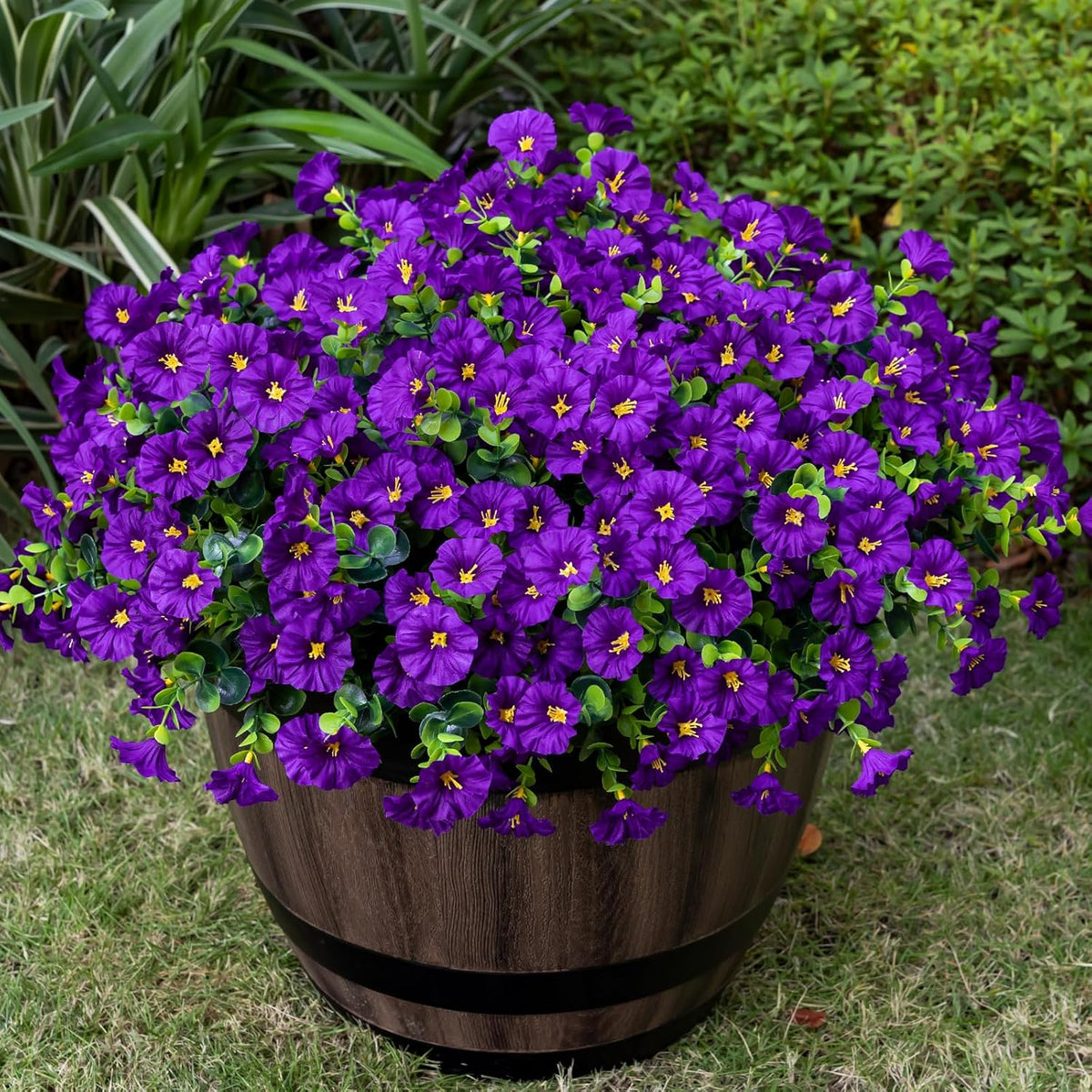 Artificial Faux Flowers for Outdoor 16 Bundles Boxwood Fake Morning Glory for Planter, UV Resistant Fake Flowers for Home Porch Patio Outside（8 Color）