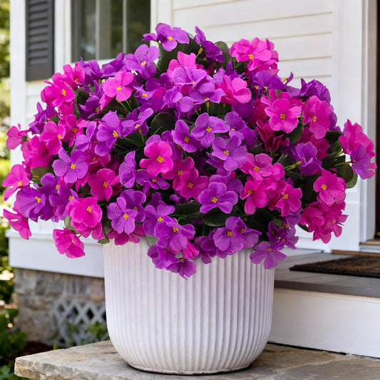 Artificial Hanging Flowers with Basket for Outdoor, UV Resistant Fake Hydrangea for Porch Garden