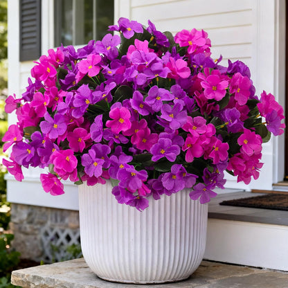 Artificial Flowers for Outdoors Decoration, 5 Bundles Faux Hydrangea UV Resistant Fake Arrangements Plants for Indoor and Outdoor Garden Front Porch Spring Summer Decor, Blue
