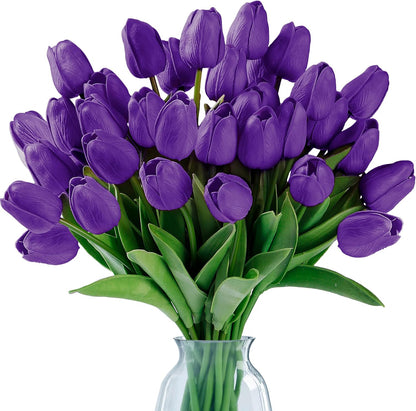 Sggvecsy 30 Pcs Fake Tulips Artificial Flowers Real Touch PU Faux Flowers Tulip Stems for Wedding Spring Bouquet Floral Arrangement Home Office Party Decorations for Mother's Day (Multi Colors)