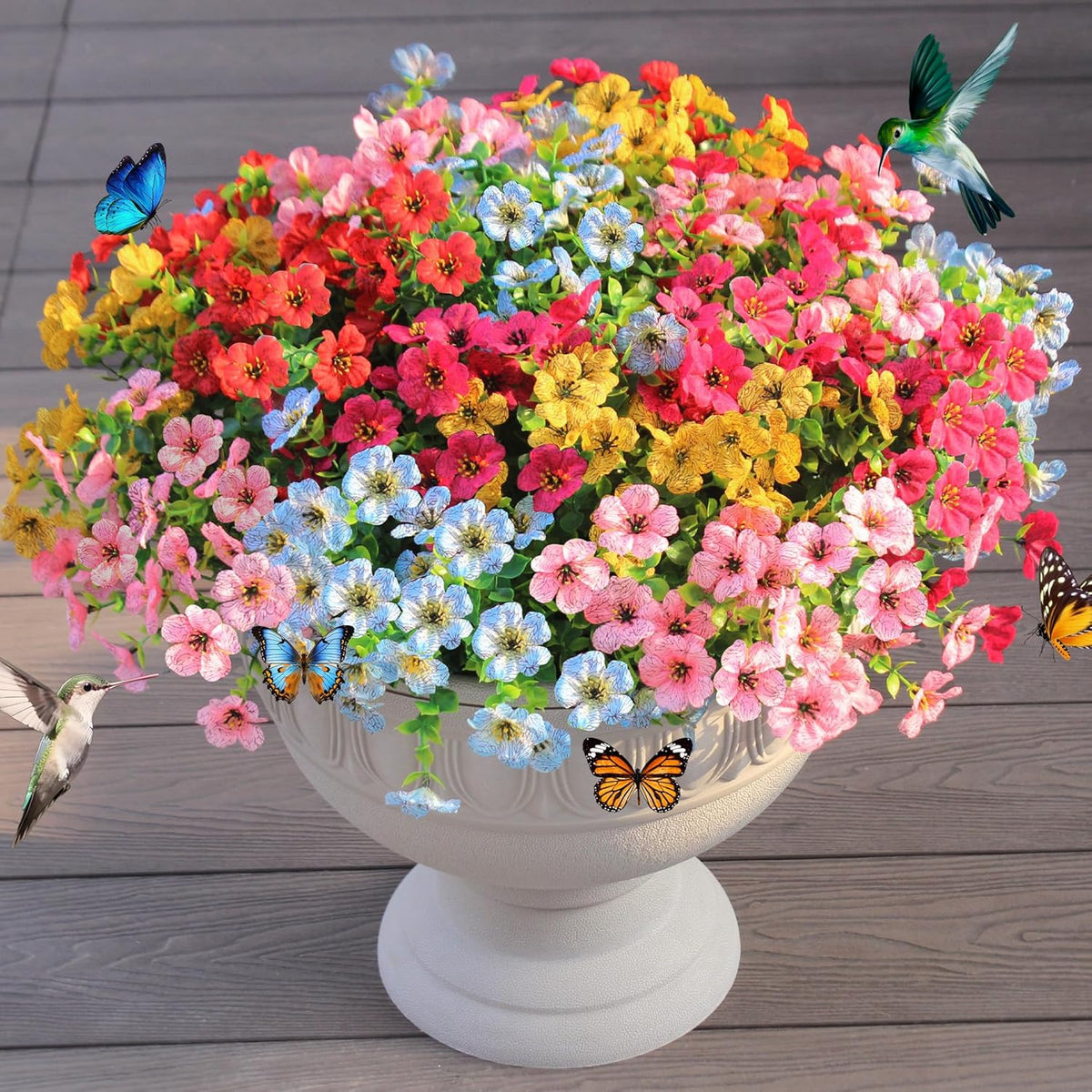 Faux Artificial Plants Flowers for Outdoor Planters Spring Summer Decor 16 Bundles Fake Eucalyptus Silk Daisy UV Resistant Realistic Used for Outside, Home, Front Porch, Patio, Yard Decorations