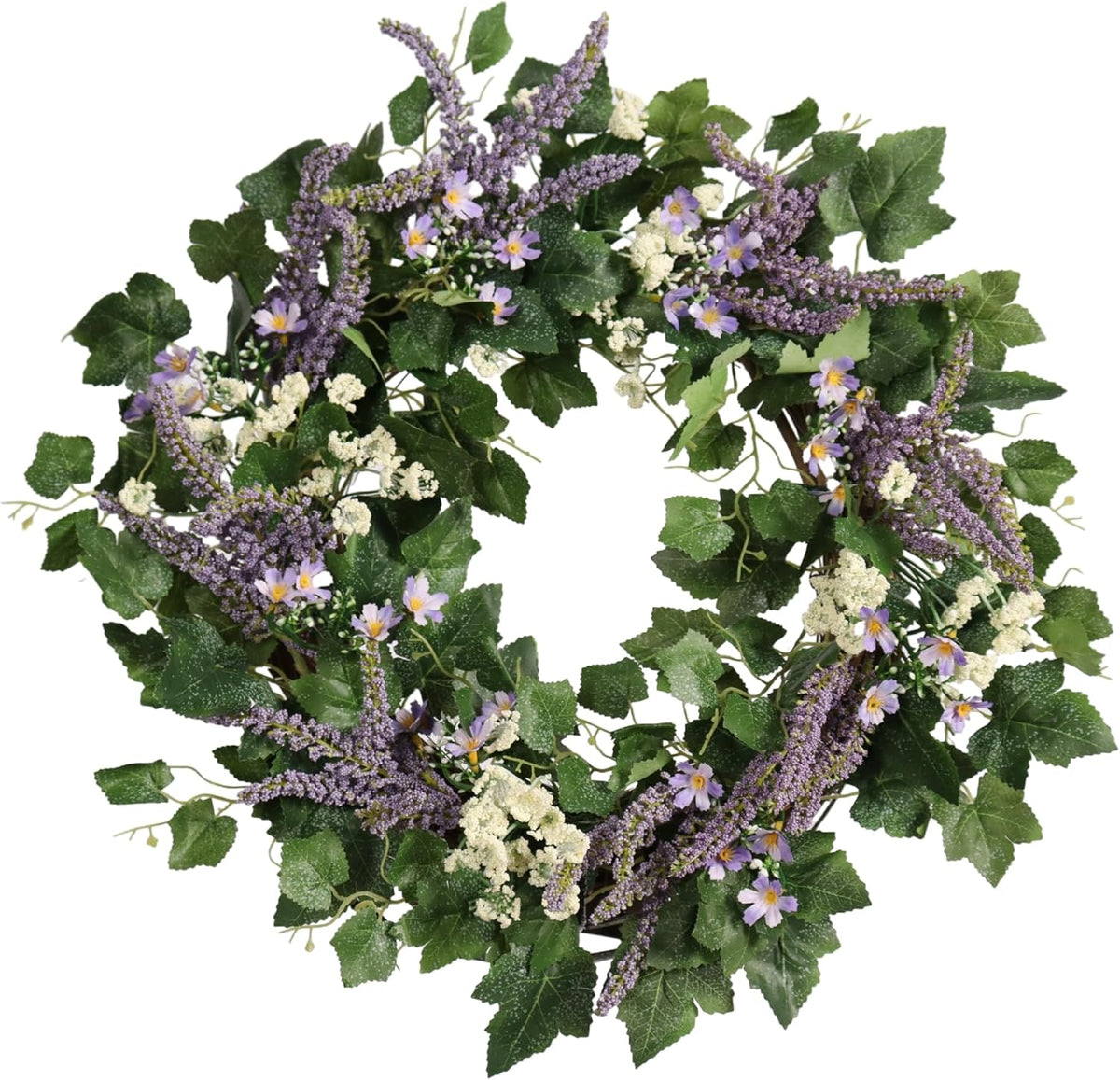 22IN Artificial Spring Summer Wreath with Wild Flowers & Silk Daisies Eucalyptus, UV Resistant, Colorful Wreath - for Spring Summer Indoor Outdoor Home Décor