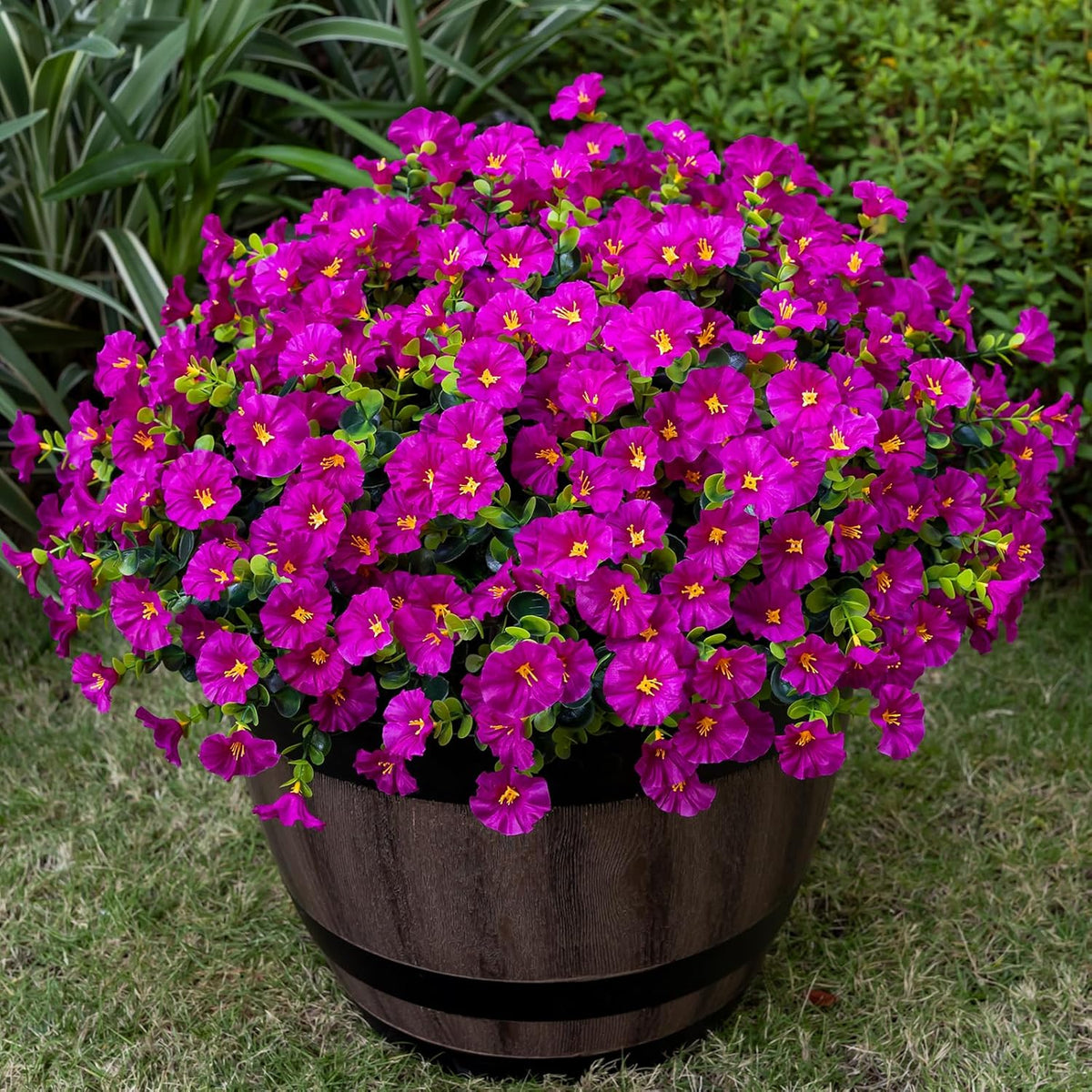 Artificial Faux Flowers for Outdoor 16 Bundles Boxwood Fake Morning Glory for Planter, UV Resistant Fake Flowers for Home Porch Patio Outside（8 Color）