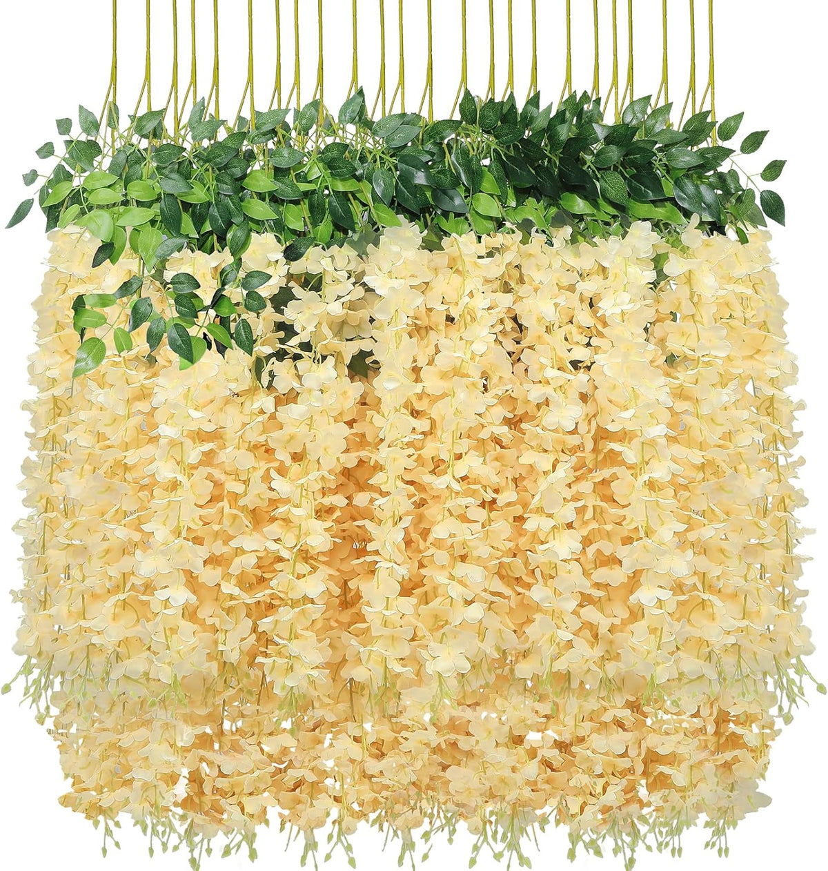 Pauwer Wisteria Hanging Flowers 24 Pack Fake Flower Garland Artificial Wisteria Vines Rattan Silk Flower String Wedding Party Wall Decorations, White