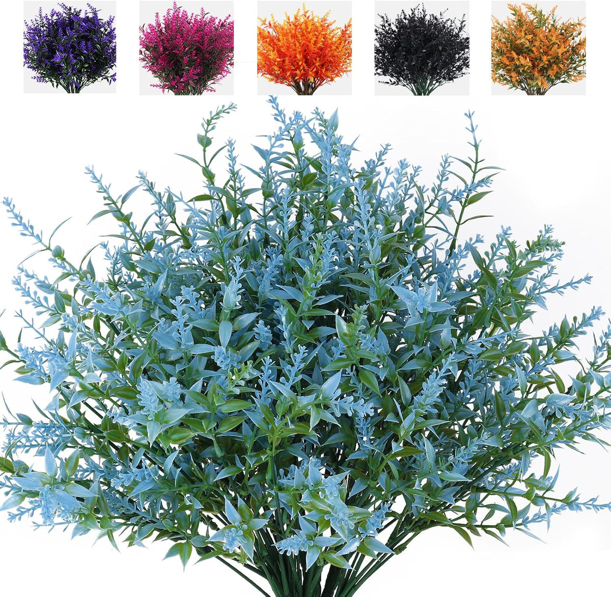 12 Bundles Artificial Lavender Flowers - UV Resistant Outdoor Fake Plants for Garden and Porch Decor
