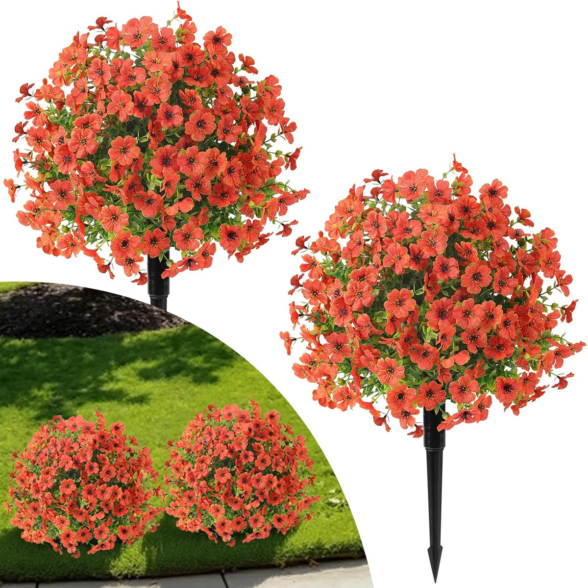 Alupssuc 2Pcs 20" Artificial Topiary Ball Flowers For Outdoors Planters, Spring Decoration with Spike, UV Resistant Faux Summer Plants, Fake Bushes Indoor Decor, Mix 4 Colors for Garden, Porch & Patio