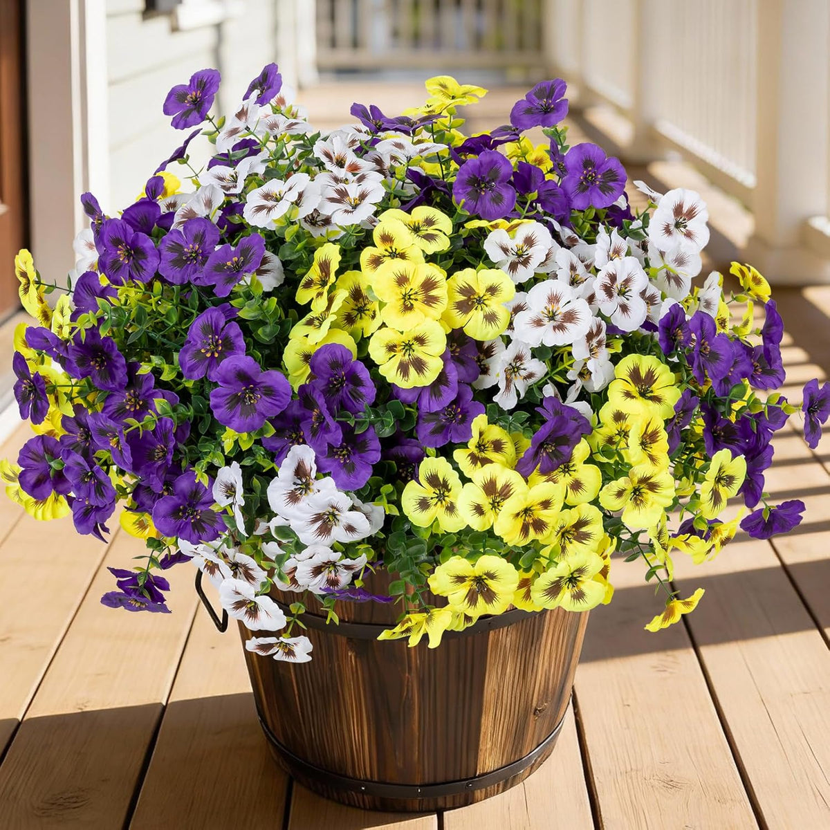 24 Pcs Artificial Fake Pansy Flowers for Outdoor, Faux Silk Plants Flowers UV Resistant Pansies Spring Flowers for Planter Front Door Porch Yard Patio Garden Window Box Home Decor (6 Color)