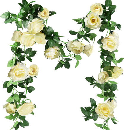 FiveSeasonStuff Artificial Natural Green Willow Garlands, Bendable Greenery Vine Leaves for Wedding Home Decoration (2 Pcs, 11.8 feet)