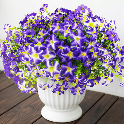Daynight 16 Pcs Faux Petunias Artificial Flowers for Outdoors, UV Resistant Fake Purple Petunias Plants Realistic Silk Flowers for Porch Front Door Garden Window Outside Decor (16, Purple)