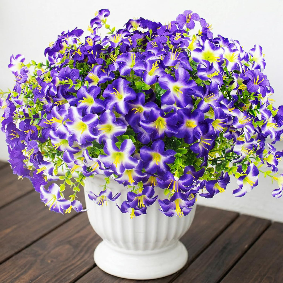 16 Pcs Faux Petunias Artificial Flowers For Outdoors, UV Resistant Fake Petunias Plants Realistic Silk Flowers for Porch Front Door Garden Window Outside Decor (16, White, Yellow, Purple, RedViolet)