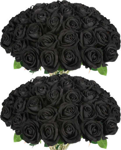 50 PCS Fake Pink Roses, Artificial Flowers Bulk Realistic Silk Faux Rose with Stems for Wedding Decoration Bridal Bouquet Birthday Celebrations DIY Floral Arrangement Home Decor