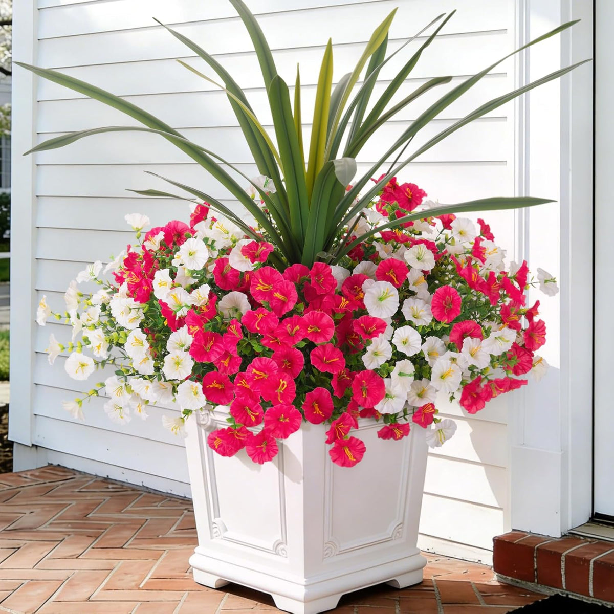 Artificial Flowers for Outdoors Fake Plants Outside, 12 Bundles Silk Morning Glory with Eucalyptus + Orchid Leaf UV Resistant Realistic Faux Flowers for Porch Planter Garden Patio (Mix Color)