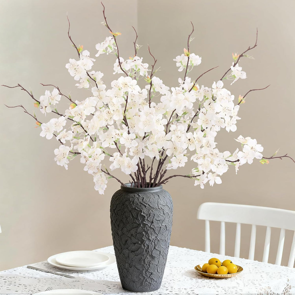 6 PCS Faux Cherry Blossom Branches Decor 31.5 Inch Long Stems Fake Artificial Flowers for Home Indoor Decoration Vase Arrangement Living Room Table Bedroom Spring Decor