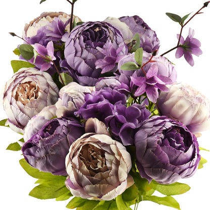 FiveSeasonStuff Artificial Peony Bouquets, 2 Cream Beige & Moss Green Silk Flower Bundles for Wedding Centerpieces & Home Decor – Vintage Peonies
