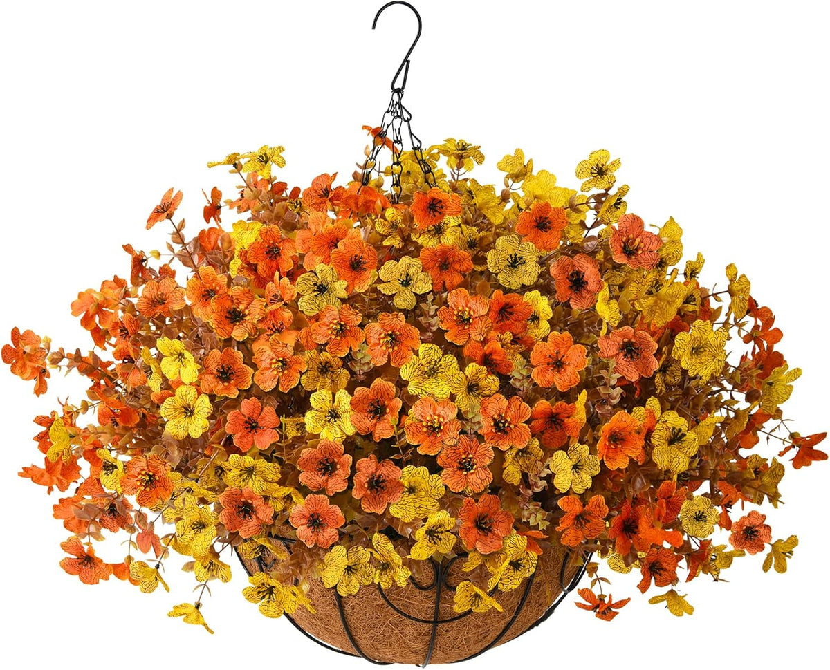Artificial Faux Hanging Flowers Plants with Basket for Outdoor Spring Decoration, Fake Silk Daisy Outside Indoor UV Resistant Look Real Yard Patio Front Porch Garden Balcony Home Decor(Mix2)