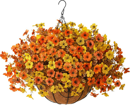 Artificial Faux Hanging Flowers Plants with Basket for Outdoor Spring Decoration, Fake Silk Daisy Outside Indoor UV Resistant Look Real Yard Patio Front Porch Garden Balcony Home Decor(Mix2)