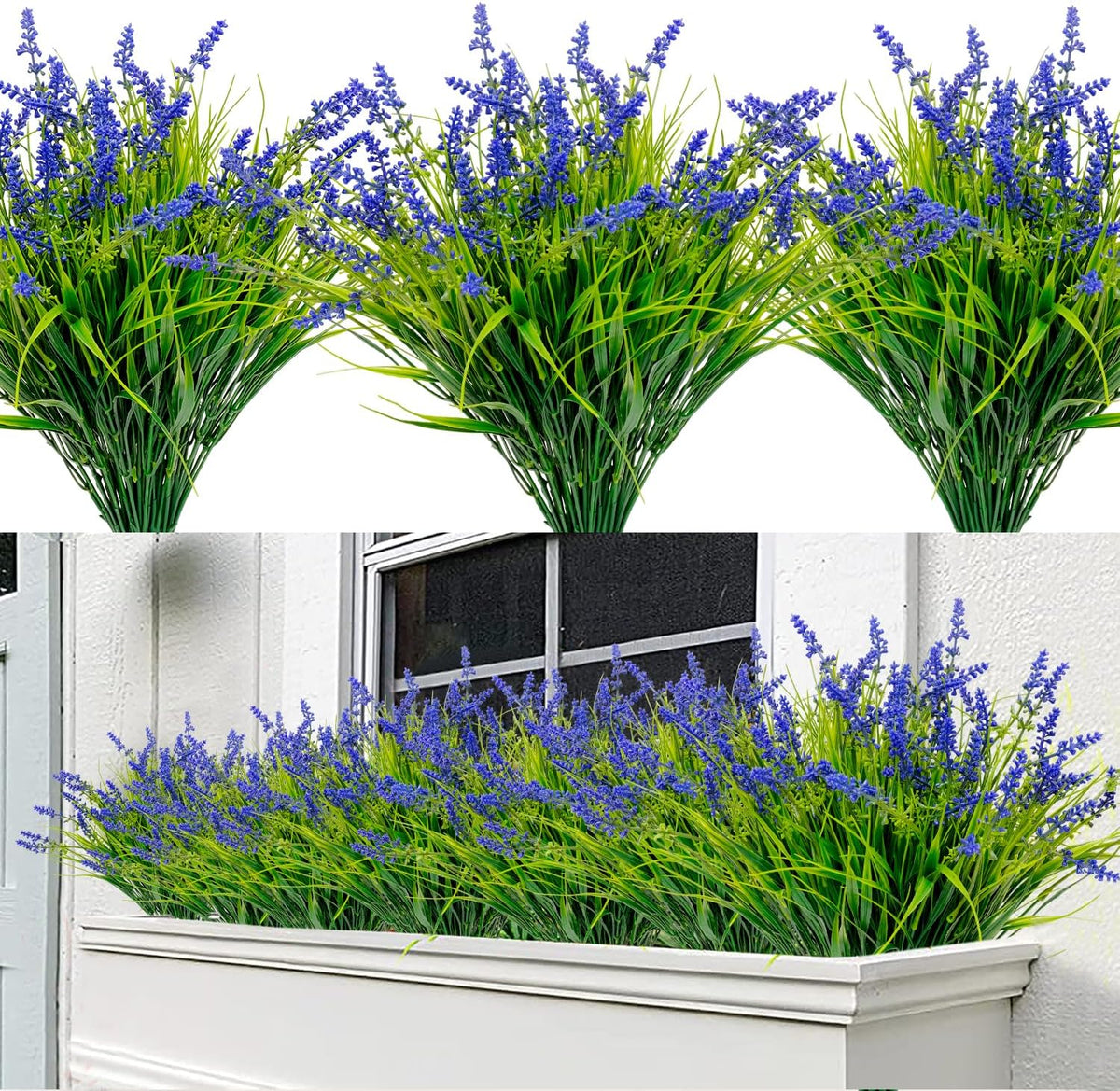 8 Bundles Artificial Plants Bushes Outdoor UV Resistant Fake Flowers Grass Bulk Faux Plastic Greenery for Fall Winter Summer Outside Window Box Planter Front Porch Yard Floral Arrangements