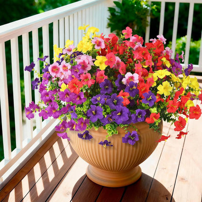 INQCMY Artificial Fake Petunia Flowers for Outdoors Spring Decoration, 12 Bundles Faux Plants Outdoor UV Resistant Realistic Silk Flower for Outside Planters Patio Porch Yard Window Box