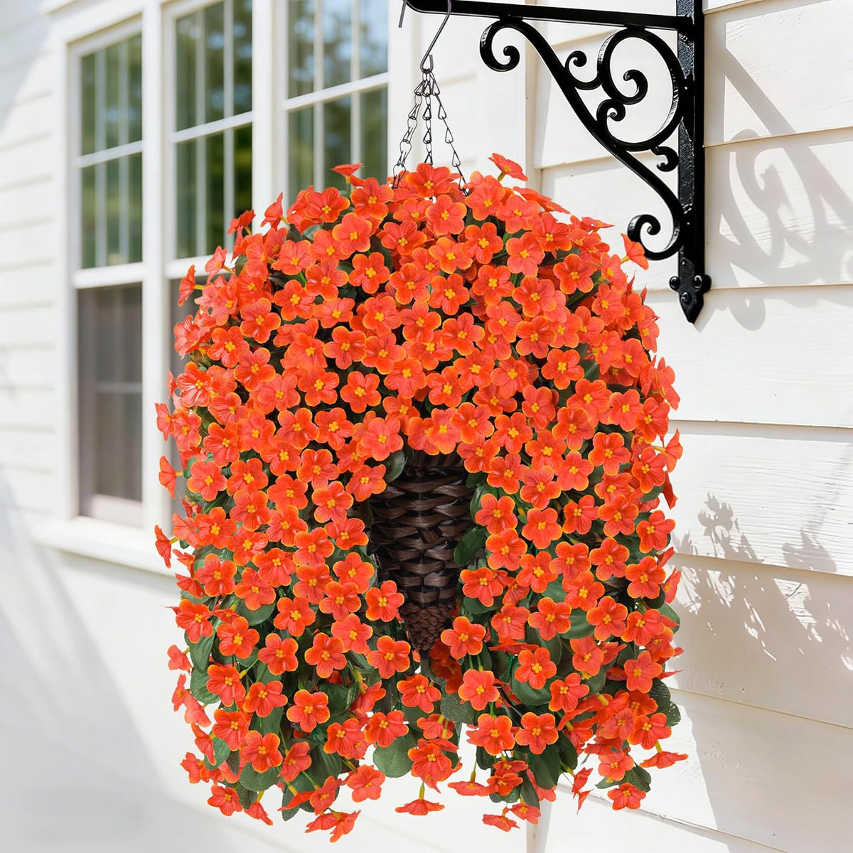 HyeFlora Artificial Fake Hanging Outdoor Flowers Plants Basket, Faux Silk Yellow Daisy Flowers UV Resistant Realistic Hanging Planter Orchid Vines for Outside Porch Patio Home Garden Yard Decoration