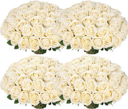 50 PCS Fake Pink Roses, Artificial Flowers Bulk Realistic Silk Faux Rose with Stems for Wedding Decoration Bridal Bouquet Birthday Celebrations DIY Floral Arrangement Home Decor