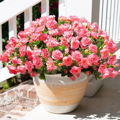 HyeFlora Artificial Fake Flowers Plants for Spring Outdoor Outside Decor, Faux Silk Yellow Camellia UV Resistant Realistic for Planter Front Door Porch Patio Balcony Decoration, 3 Large Bundles