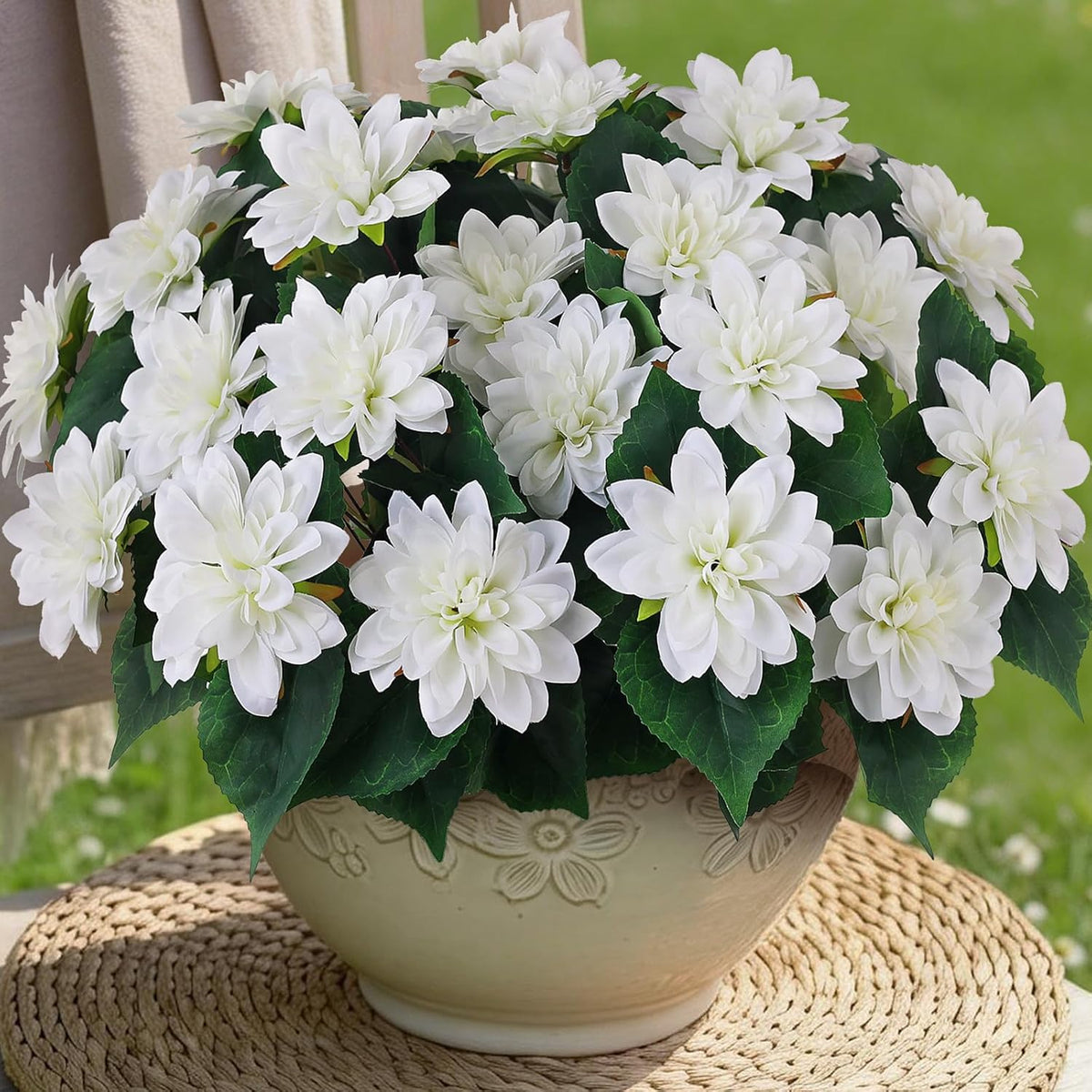 VIERENA 16 Bundles Artificial Dahlia Flowers for Outdoors Spring Summer Decor, No Fade Silk Flower Faux Dahlias Plant Arrangement for Home Garden Balcony Farmhouse（Mixed Color）