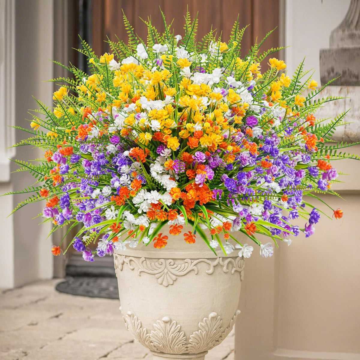 Uieke 24 Bundles Artificial Flowers for Outdoors UV Resistant Fake Flowers Faux Plastic Greenery Plants Shrubs for Outdoor Garden Window Box Home Indoor Decor