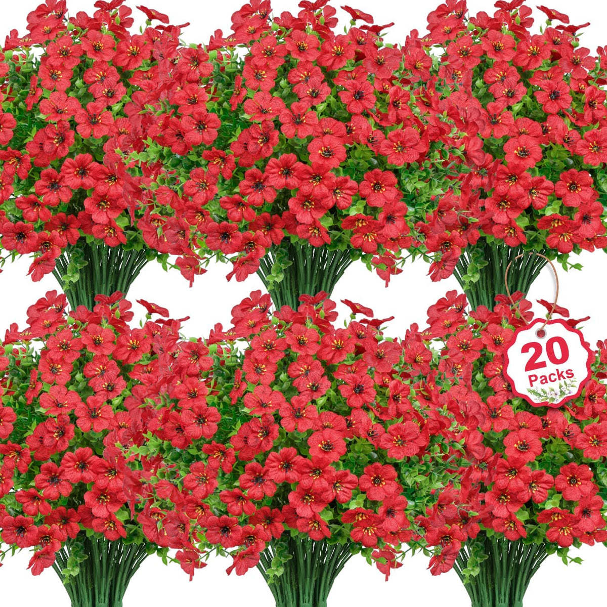 20 Bundles Artificial Flowers for Outdoors Decoration Fake Silk Flowers UV Resistant Faux Plants Artificial Daisy Eucalyptus for Spring Summer Garden Yard Porch Window Home Decor, Mixed