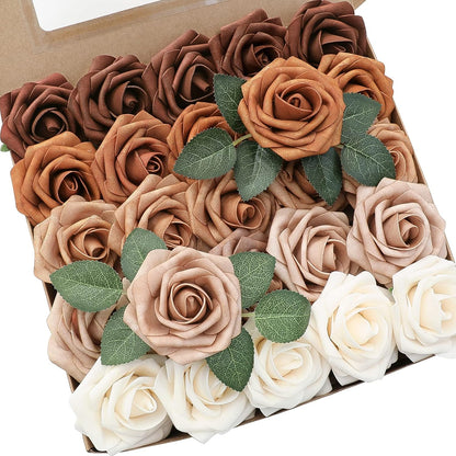 Floroom Artificial Flowers 25 Pcs Real Looking Lavender Purple Ombre Colors Foam Fake Roses with Stems for DIY Wedding Bouquets Bridal Shower Floral Centerpieces Party Tables Home Decorations