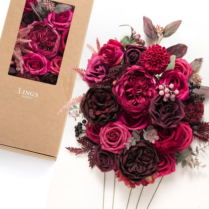 Ling's moment Fake Flowers Box, Faux Artificial Greenery Stems Foam Roses Poppy Gardenia Silk Hydrangea Peony Fabic Flower for Centerpieces Bouquet Wedding Floral Vase, English Pastel, Deluxe Combo