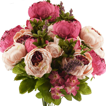 FiveSeasonStuff Artificial Peony Bouquets, 2 Cream Beige & Moss Green Silk Flower Bundles for Wedding Centerpieces & Home Decor – Vintage Peonies