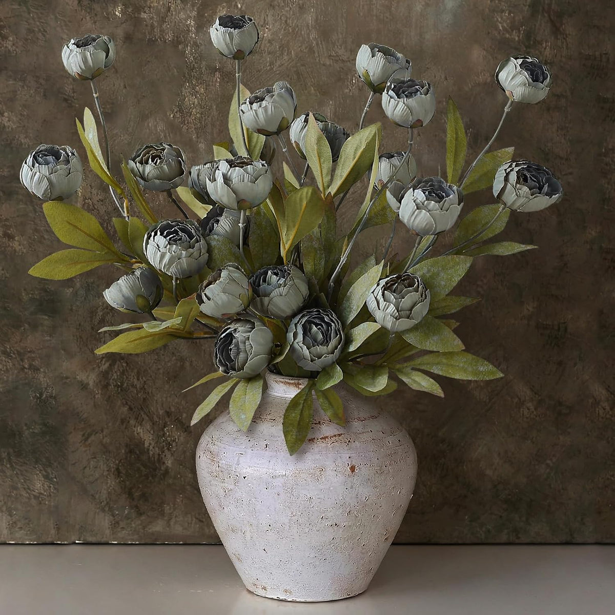 VIERENA 6 Pcs Faux Silk Peony Artificial Flowers for Vase -27", Bulk Fake Peonies Branches with Stems for DIY Bouquet Centerpieces Wedding Fillers Arrangements Shower Decorations (Cream)