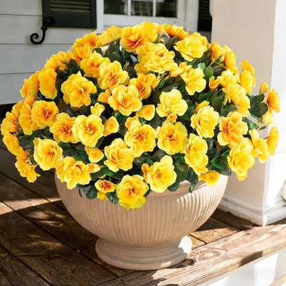 Ivydale Artificial Fake White Flowers Plants for Spring Outdoor Outside, Faux Silk Camellia UV Resistant Realistic for Front Door Porch Patio Balcony Garden Yard Decor, 3 Large Bundles