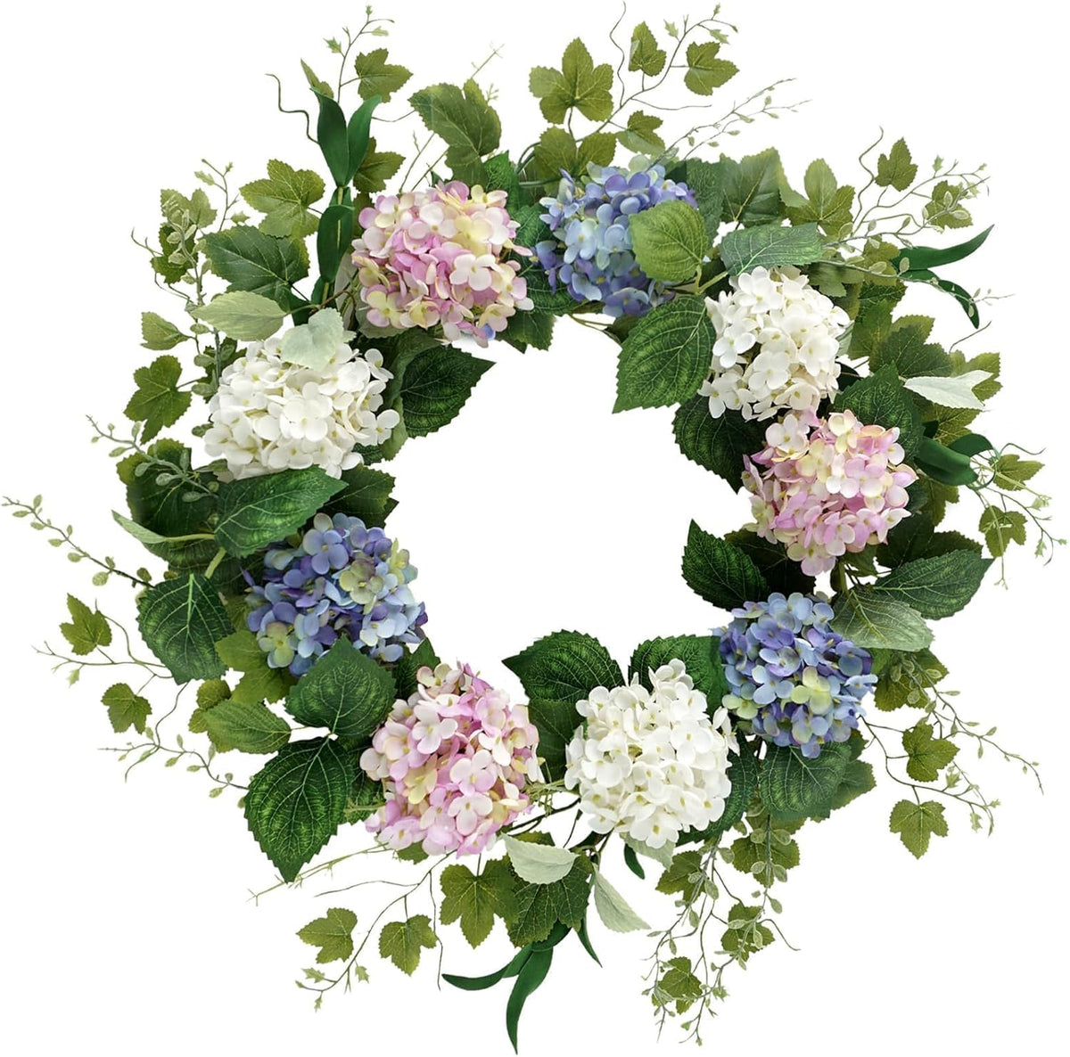 18 Inch Blue Faux Hydrangea Half Wreath, Spring Summer Year-Round Floral Wreaths Decor, Romantic Blooming Accent for Front Door, Porch, Living Room, Bedroom, Wall, Wedding Decorations