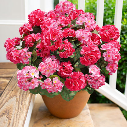 Artificial Geranium Fake Flowers for Outdoors Decoration, 6 Bundles Silk Geraniums Flower UV Resistant Look Real Faux Plants for Outside Planter Front Door Garden Patio Balcony Yard Home, Fuchsia