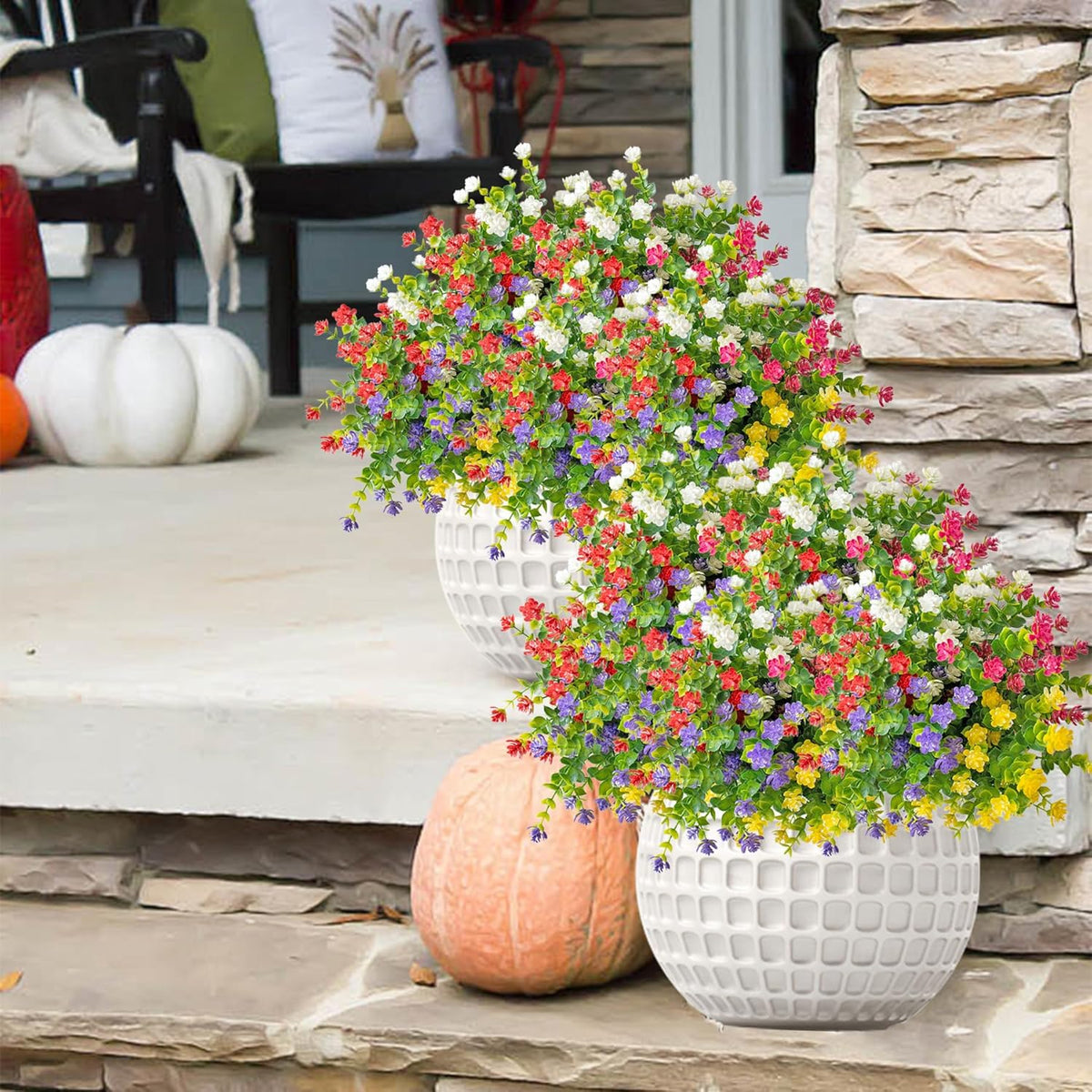Outdoor Artificial Flowers UV Resistant, 20 Bundles Fake Realistic Floral Greenery Plants for Outside Porch, Window Boxes, Garden, Yard, Inside Home Table Decor, White