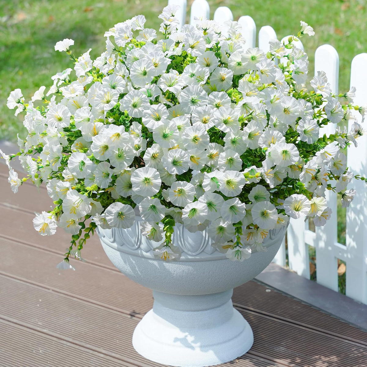 Artificial Flowers Fake Plants for Outdoors Decoration, 12 Bundles Silk Morning Glory with Eucalyptus Realistic UV Resistant Faux Flowers for Outside Planter Porch Yard Patio Garden Home Indoor, Mix
