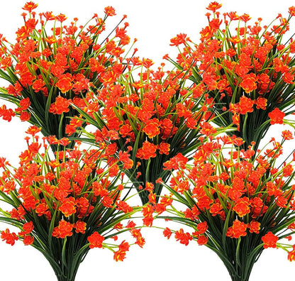 Grunyia 10 Bundles Artificial Fake Flowers, Faux Outdoor Plastic Plants UV Resistant Shrubs Outside Indoor Decorations (Blue-Eucalyptus)