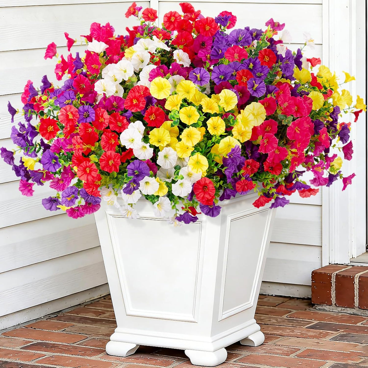 Artificial Flowers for Outdoors, 12 Bundles Fake Plastic Flower Plant, UV Resistant Faux Colorful Silk Morning Glory Petunias for Spring Summer Outside Garden Porch Front Door Decor, Purple