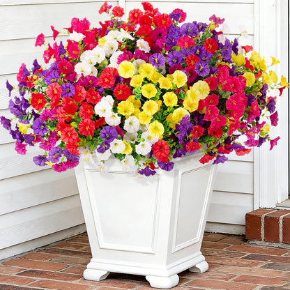 Artificial Flowers for Outdoors, 12 Bundles Fake Plastic Flower Plant, UV Resistant Faux Colorful Silk Morning Glory Petunias for Spring Summer Outside Garden Porch Front Door Decor, Purple