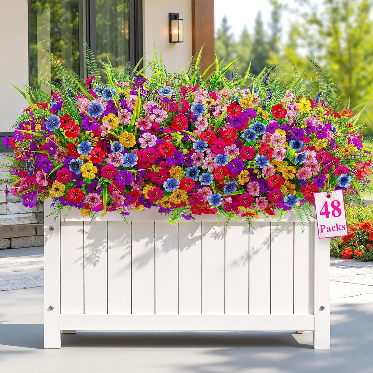 Alupssuc 24 Bundles Artificial Flowers for Outdoors Spring Decoration, UV Resistant Faux Eucalyptus Violet and Lavender Silk Fake Plants for Outside Indoor Yard Home Patio Decor, Red Rose Purple